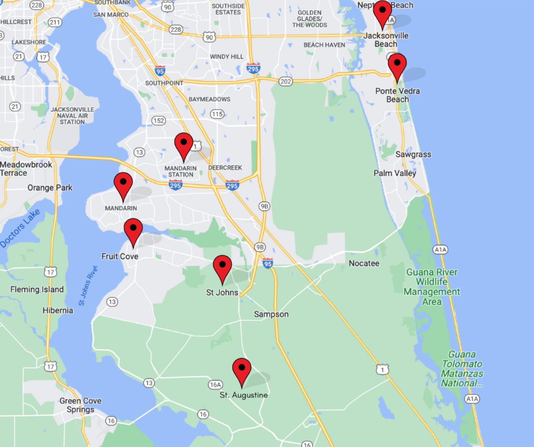 Map of the Jacksonville and North Florida areas Gina Graham serves